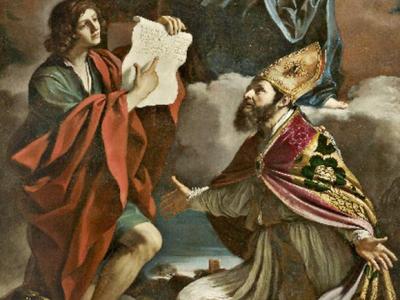 Giovanni Francesco Barbieri detto Guercino (1591 - 1666), “Madonna con i Santi Giovanni Evangelista e Gregorio Taumaturgo” (particolare). 